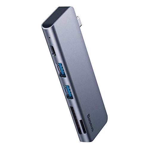 Baseus - Adattatore Hub 5-In-1 Usb-C (2 X Usb 3.0, Sd, Tf, Pd) Per Macbook, Matebook, Mi Air Etc.- Grigio
