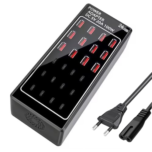Caricatore Usb Multipla, Alimentatore Usb C, 24 Porte 【100W/20A 】 Ricarica Rapida Per Più Dispositivi, Caricatore Usb Da Parete Power Hubompatibile Co