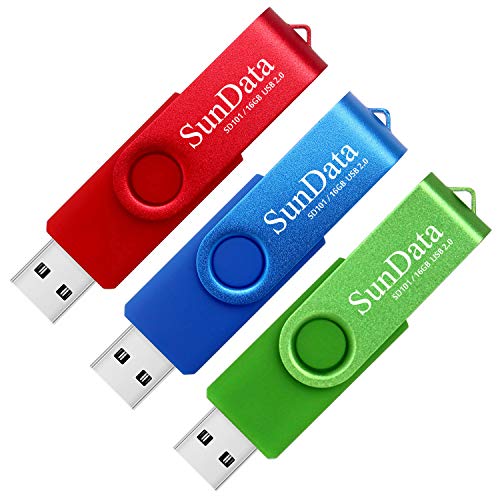 Sundata Chiavetta Usb 16Gb 3 Pezzi Pendrive Girevole Usb2.0 Flash Drive Thumb Drive Memoria Stick Per Archiviazione Dati Con Luce Led (3 Colori: Blu V