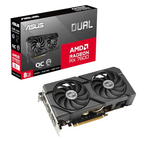 Asus Dual Radeon Rx 7600 Evo Oc Edition 8 Gb Gddr6 Gaming Scheda Grafica (Amd Radeon Rx7600, Pcie 4.0, 1 Hdmi 2.1, 3 Displayport 1.4A, Dual-Rx7600-O8G