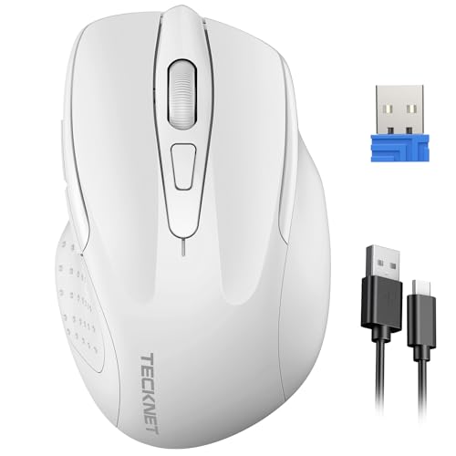 Tecknet Mouse Wireless Ricaricabile, Silenzioso Mouse Senza Fili, Riduzione Rumore Fino A 90%, 4800 Dpi, 6 Pulsanti Mouse Ergonomico, 2.4G Mouse Usb C