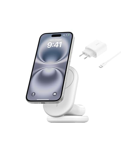 Belkin Boostcharge Caricabatteria Magnetico Pieghevole 2 In 1 Con Qi2 15 W, Caricatore Wireless Magsafe Compatibile, Ricarica Rapida Per Apple Iphone