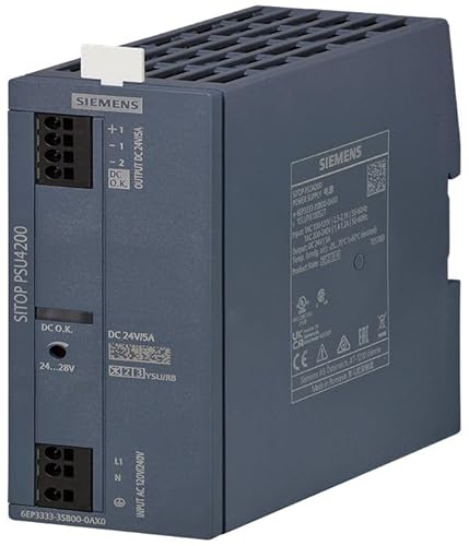 Siemens Sitop Psu4200 - Alimentatore Di Rete Per Guida Din 24 V/20 A, 120 V Ac, 240 V Ac, 24 V Dc/5 A