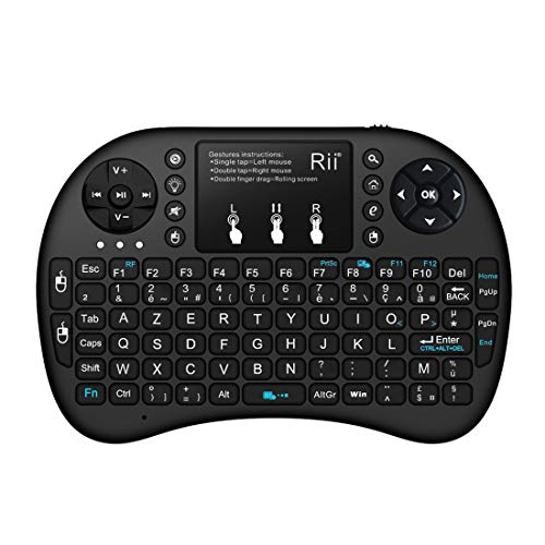 Rii Mini I8+ Wireless (Layout Azerty Francese) - Mini Tastiera Retroilluminata Con Mouse Touchpad