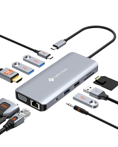 Docking Station Usb C, Novoo 11 In 1 Hub Usb C, Adattatore Multiporta Usb C Hub Con 4K@60Hz Hdmi, 4 Porte Dati Usb-A, Sd/Tf, Ethernet 1 Gbps, Vga, 3,5