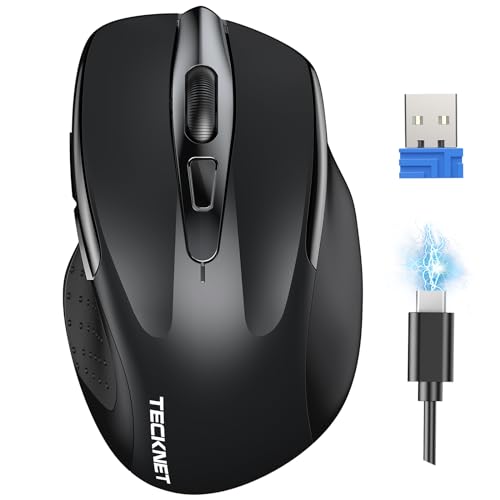 Tecknet Mouse Wireless Ricaricabile, Silenzioso Mouse Senza Fili, Riduzione Rumore Fino A 90%, 4800 Dpi, 6 Pulsanti Mouse Ergonomico, 2.4G Mouse Usb C