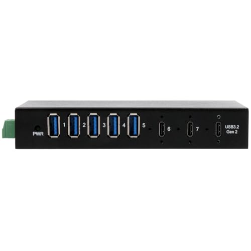 Ex-12297Hms - Hub In Metallo A 7 Porte Usb 3.2 Gen 2 X 1 Con 2 Porte Usb-C E 5 Porte Usb-A 3.2 Gen 1, Per Tavolo, Parete E Din Rail, Incluso Alimentat
