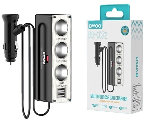 Bwoo Splitter Triplo Caricatore Da Auto Per Cellulare Presa Accendisigari Doppio Usb Smarphone 12V / 24V 70W Cc72