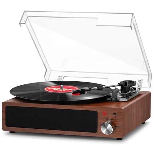 Giradischi Vinile, Fydee Giradischi Portatile Vintage Bluetooth Con 3 Velocità 33/45/78 Rpm E 2 Altoparlanti Incorporati, Lettore Di Vinile Retro Supp