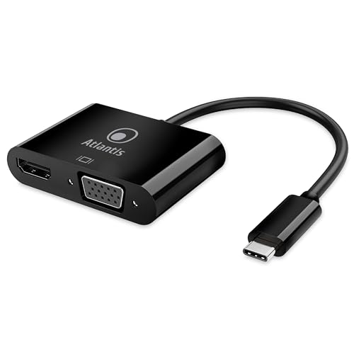 Atlantis A04-Tc_Hd+V+Pd Adattatore Usb C Type C A Hdmi E Vga, 4K 1080P 60 Hz, 1 Usb 3.0, 1 Pd 65W, Connettere Pc/Notebook/Mac Con Uscita Usb C A Monit