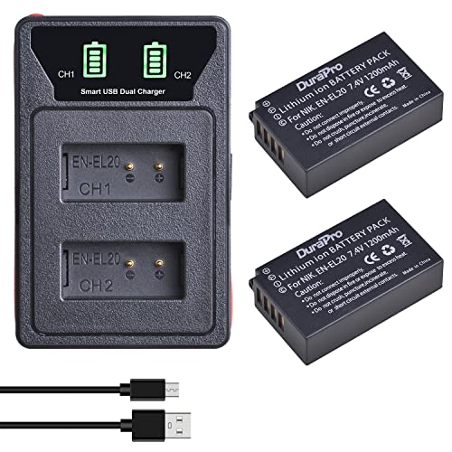 Durapro 2Pcs 1200Mah En-El20 En El20 Rechargeable Battery + Lcd Usb Charger For Nikon En-El20 En-El20A,Nikon 1 J1,1 J2,1 J3,1 S1,1 V3,Nikon Coolpix A,