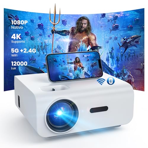 Hopvision Proiettore, 12000Lumen Proiettore 4K Supportato, Mini Proiettore Portatile Wifi Bluetooth Full Hd 1080P, Videoproiettore Home Cinema Compati