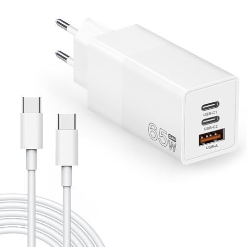 Caricatore Usb C 65W, 3 Porte Pd3.0 Gan Caricatore Rapido Tipo C Alimentazione Con Cavo Usb-C Per Mac Book Pro/Air, Ipad Pro, Dell Xps, Iphone 15/14/P