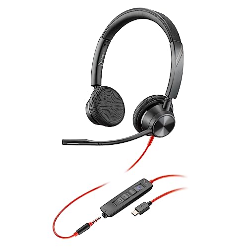Poly Blackwire 3325, Cuffia Cablata Con Connessione Usb-A, Usb-C, Aux 3,5 Mm, Cuscinetti In Similpelle, Riduzione Del Rumore E Dell'Eco, Comandi Sul C