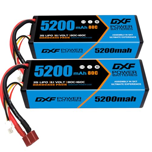 Dxf 3S Batteria Lipo 5200 Mah 11,1 V 80C Rc Battery Hard Case With T Deans Connector For Rc Car Boat Truck Helicopter Airplane Racing Models(2 Pack)