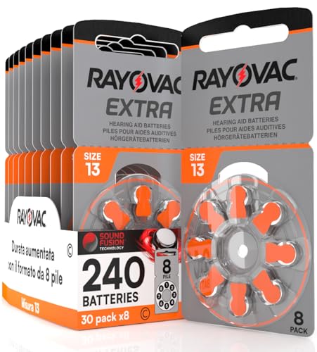240 Batterie Per Apparecchi Acustici Rayovac Extra 13. Tecnologia Sound Fusion - 30 Blister Da 8 Pile