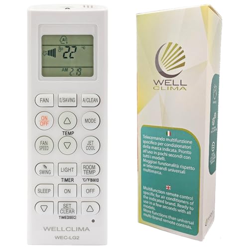 Wellclima Telecomando Universale Per Condizionatori Lg, Wec-Lg2, Compatibile Con Tutti I Modelli, Subito Funzionante, Design Simile Ai Telecomandi Rec