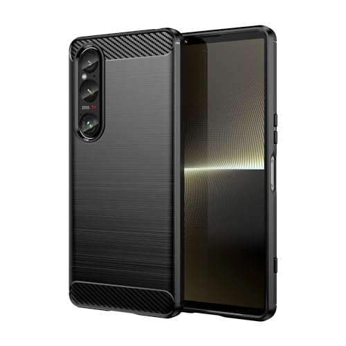 Wookfiss Cover Per Sony Xperia 1 Vi Custodia, [Fibra Di Carbonio] Morbido Tpu Custodia, Anti Scivolo Anti Antiurto Case Per Sony Xperia 1 Vi-Nero