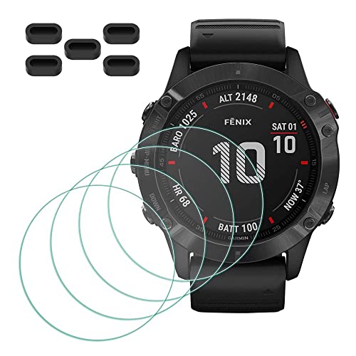 Mthgh Protettiva Pellicola Compatibile Con Garmin Fenix 6X/ 6X Pro/ 6X Pro Solar Protezione Schermo[4 Pezzi] + Tappi Anti-Polvere 5 Pezzi, Durezza 9H 