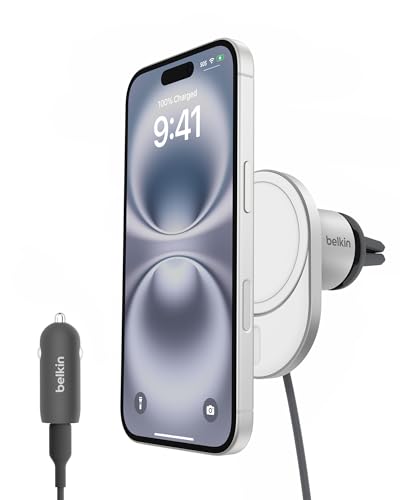 Belkin Boostcharge Pro Caricabatteria Da Auto Wireless Magnetico Con Qi2 Da 15W, Caricatore Compatibile Con Magsafe Per Iphone 16, 15, 14, 13, 12 Seri