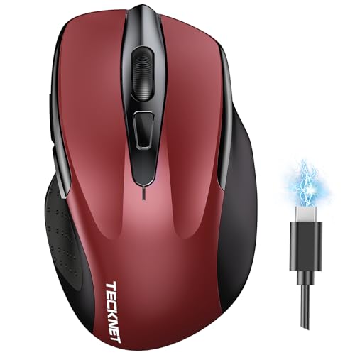 Tecknet Mouse Bluetooth Ricaricabile, Multi-Dispositivo Mouse Wireless Silenzioso (Tri-Mode: Bt 5.0/3.0 + 2.4G), 4800 Dpi Mouse Ergonomico Portatile P