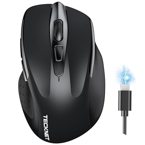 Tecknet Mouse Bluetooth Ricaricabile, Multi-Dispositivo Mouse Wireless Silenzioso (Tri-Mode: Bt 5.0/3.0 + 2.4G), 4800 Dpi Mouse Ergonomico Portatile P