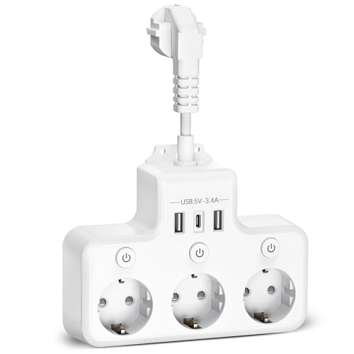 Afitdon Ciabatta Multipresa Con 3 Usb Ciabatta Elettrica Con Interruttore Multipresa Elettrica Salvaspazio Presa Multipla Con 3 Prese Schuko