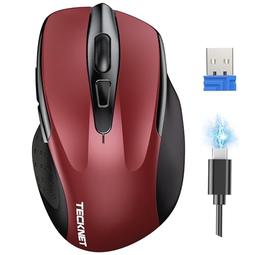 Tecknet Mouse Wireless Ricaricabile, Silenzioso Mouse Senza Fili, Riduzione Rumore Fino A 90%, 4800 Dpi, 6 Pulsanti Mouse Ergonomico, 2.4G Mouse Usb C
