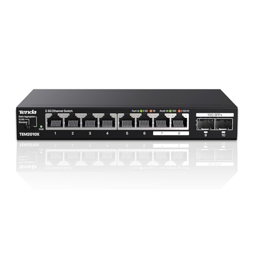 Tenda Switch Ethernet 2.5 Gigabit 8 Porte Con 2 Porte Sfp+ 10 G (Vlan, Aggregazione Statica, Unmanaged, Plug And Play, Montaggio Desktop O A Parete, M