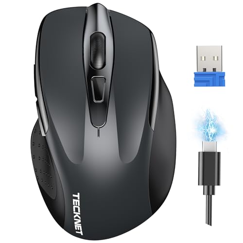 Tecknet Mouse Wireless Ricaricabile, Silenzioso Mouse Senza Fili, Riduzione Rumore Fino A 90%, 4800 Dpi, 6 Pulsanti Mouse Ergonomico, 2.4G Mouse Usb C
