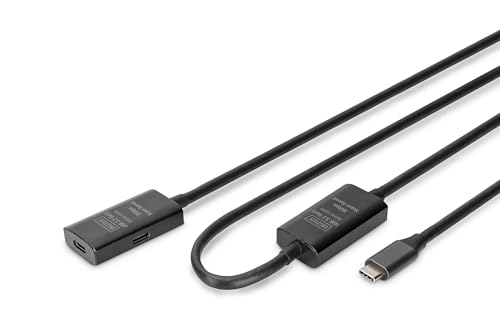 Digitus Cavo Di Prolunga Usb Attivo - Da Usb-C Femmina A Usb-C Maschio - 10 M - Usb 3.2 Gen1-5 Gbit/S - Plug & Play - Con Amplificatore Di Segnale - N