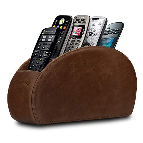 Londo Porta Telecomandi Con 5 Scomparti - Per Contenere Telecomandi Di Tv, Stereo, Decoder, Dvd, Blu-Ray - In Vera Pelle Con Fodera Interna In Suede.