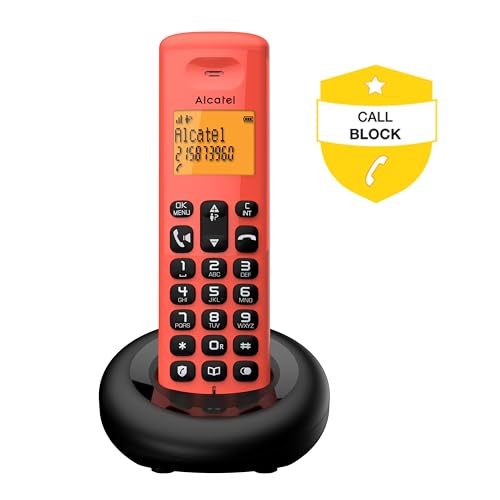 Alcatel E260 Solo Rosso Telefono Senza Fili. Blocco Chiamate Indesiderate, Funzione Vivavoce.