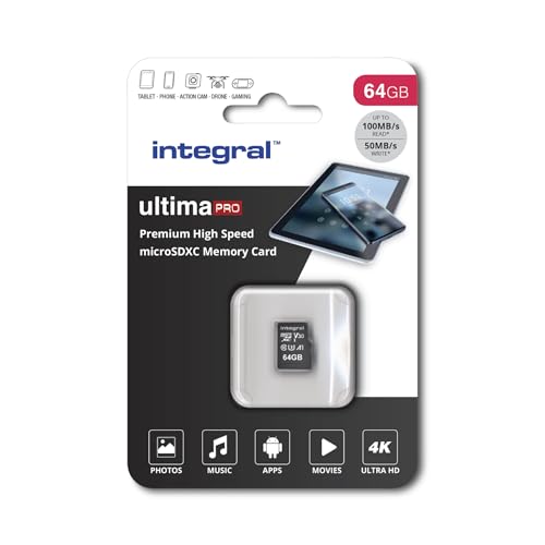 Integral Ultimapro - Memory Card 64 Gb Microsdhc/100 Mb/S/Class 10 Uhs-I U3/ V30 + Adapter