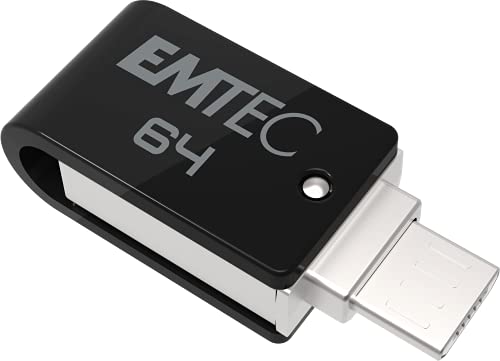 Emtec - Chiavetta Usb Da 64 Gb Dual T260B Mobile&Go - Chiave Usb 2.0 Girevole - Usb Stick Dual Usb-A/Micro Usb - Sistema Di Aggancio Girevole A 360° -