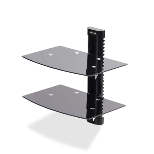 Startech.Com Dual Floating Wall-Mounted Av Shelves, Adjustable Height Shelf For Under Tv Av Equipment, Tempered Glass Shelves