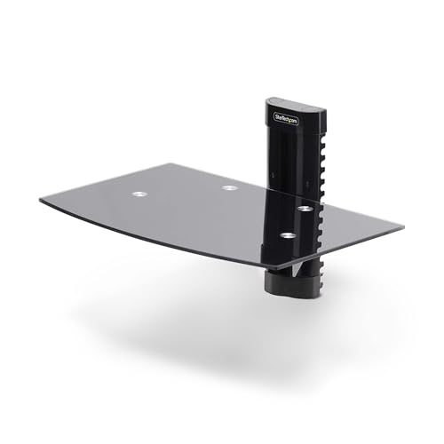 Startech.Com Floating Wall-Mounted Av Shelf, Adjustable Height Shelf For Under Tv Av Equipment, Tempered Glass Shelf