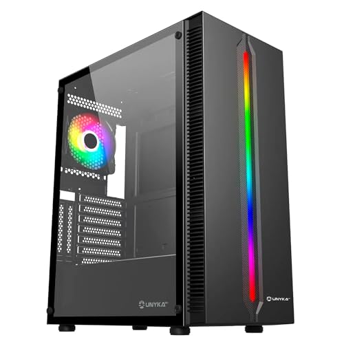 Unykach Casella Gaming Atx Armor Lumina Black Con Striscia Led Argb, Griglie Verticali Di Raffreddamento, Pannello Laterale In Vetro Temperato E Venti