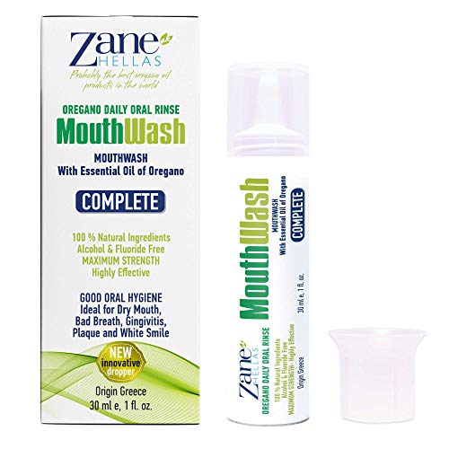 Zane Hellas Collutorio (Mouthwash).Risciacquo Orale Con Olio Di Origano.Ideale Per Gengiviti, Placca, Bocca Secca E Alito Cattivo. Senza Alcool E Fluo