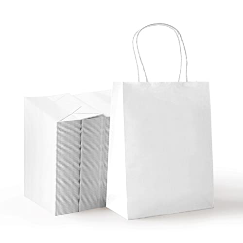 Prlgern 15 X Sacchetti Regalo Natale Bianco Sacchetti Natalizi Carta Regalo Buste Regalo Natale Sacchetti Carta Sacchetti Carta Con Manici 100% Ricicl