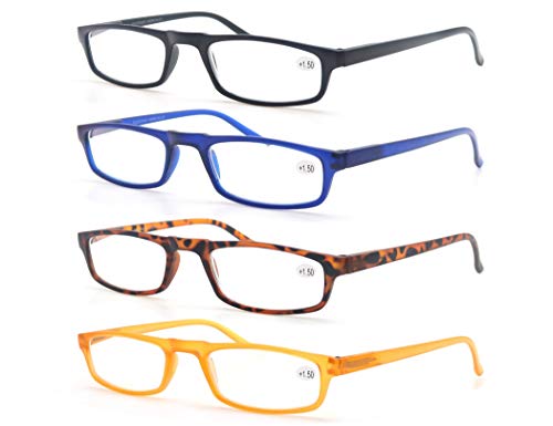 Modfans Confezione Da 4 Occhiali Da Lettura 2.5 Per Uomo/Donna, Cerniera A Molla,Leggera,Visione Chiara,Lente Trasparente Con Custodia,Colore Nero-Blu