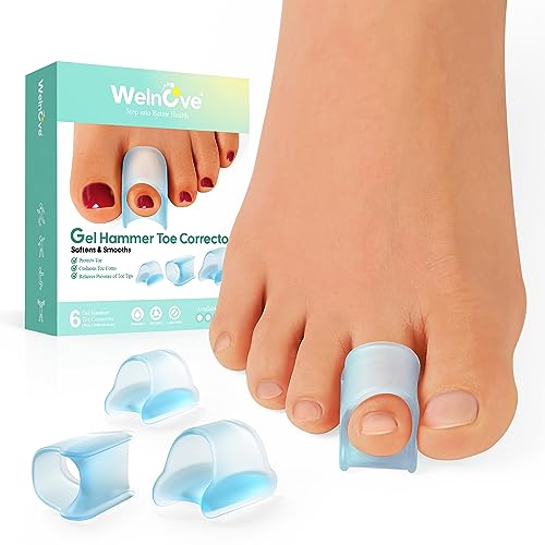 Welnove Hammertoe Corrector - 6 Pcs Toe Splints Realign Bent, Curled, Crooked, Claw, Hammer Toes - Toe Straighteners For Men And Women - Blue
