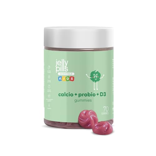 Jelly Pills® Gummies Bambini Calcio E Probiotici Con Vit D3 E K2 Bambini - 70 Gummies Vegane Al Gusto Di Fragola Per Ossa, Muscoli E Denti - 1 Miliard