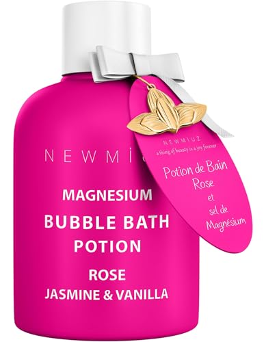 Magnesium Bubble Bath Rose Jasmine Vanilla – Luxury Long Lasting Bubble Bath For Sore Muscles – Epsom Salt Moisturizing Relaxing Stress Relief – Spa S