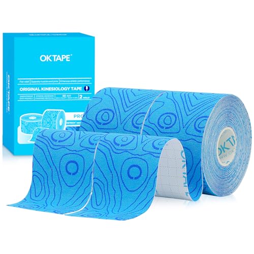 Ok Tape Pro Kinesiologico Tape,Nastro Kinesiologico Sport Nastro Adesivo Impermeabile Ed Elastico Athletic Tape 5Cm X 5M (2 Rotoli,Blu)