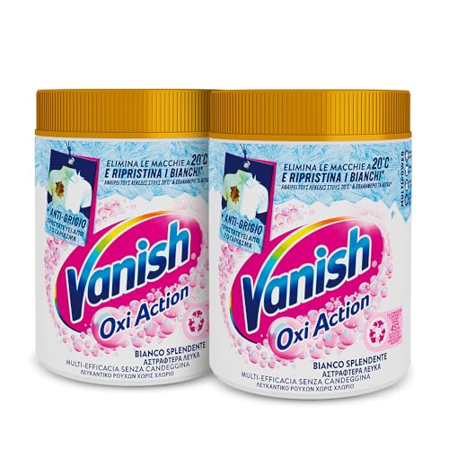 Vanish Oxi Action Multipower Polvere Bianco Splendente, Smacchiatore Per Capi Bianchi, 2 Confezioni Da 1 Kg Di Smacchiatore Per Bucato, Additivo Lavat
