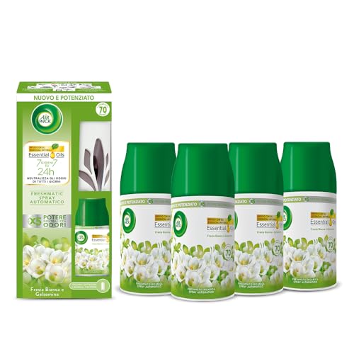 Airwick Kit Freshmatic Profumatore Per Ambienti: 1 Freshmatic Completo Gadget + Ricarica Fresia Bianca E Gelsomino, 1X250Ml, E 4 Ricariche Freshmatic