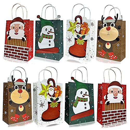 Oemg Sacchetti Natalizi Per Regali, 16 Pezzi Sacchetti Regalo Natale Carta Kraft Con Manici, Sacchetti Regalo Natale Medi Piccoli, Borsa Decorativa Pe