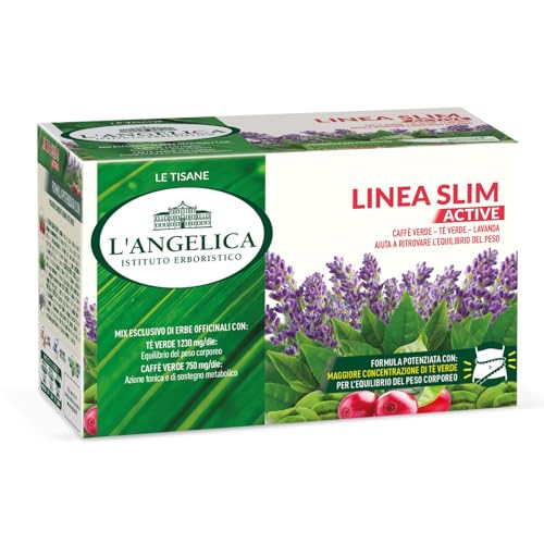 L'Angelica, 1 Astuccio Da 18 Filtri Di Tisane Linea Slim Active, Infuso Funzionale E Depurativo Con Caffé Té Verde E Lavanda, Per L'Equilibrio Del Pes