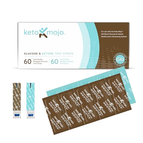 Keto-Mojo Confezione Combinata Di Strisce Reattive Da Utilizzare Esclusivamente Con Il Misuratore Gki | 60 Glucosio Nel Sangue + 60 Chetoni Nel Sangue